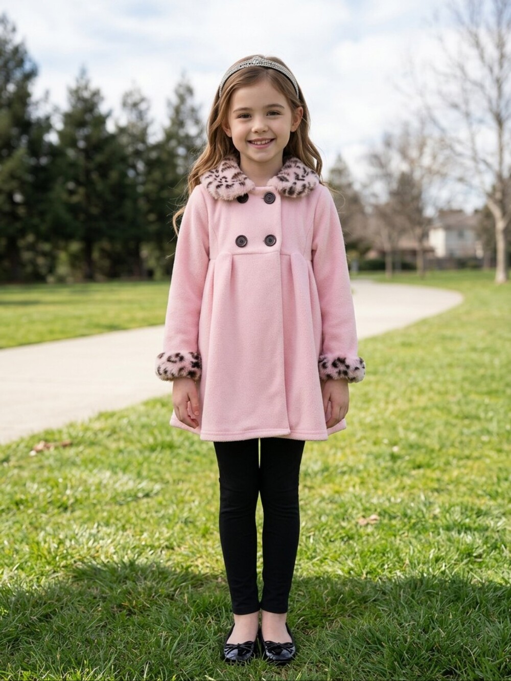 Pink Coat with Faux Fur Trim